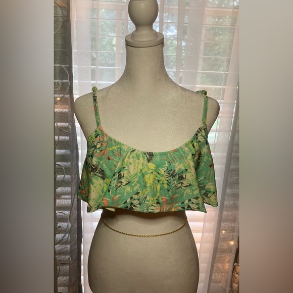 Xhiliration Women’s Multi Colored Distressed Palm Print Ruffle Bikini Top Lg - Picture 10 of 16